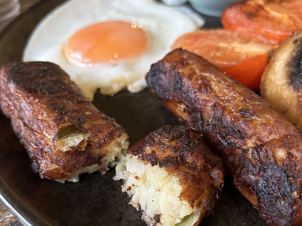 Glamorgan sausages with a fried egg